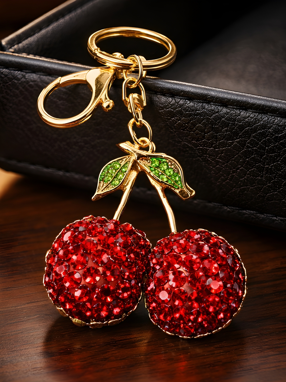 Red Crystal Cherry Keychain with Gold-Tone Hardware